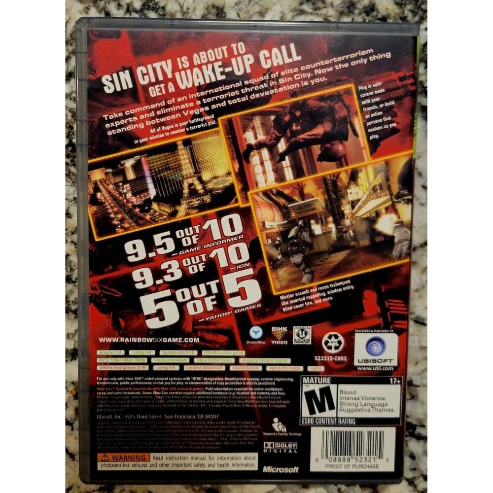 XBOX 360: RAINBOW SIX VEGAS - PLATINUM HITS,  CIB, VG COND, MANUAL, FAST SHIP